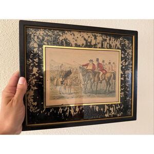 John Leech The Pomponius Ego Day Hand colored etching antique art framed equestr